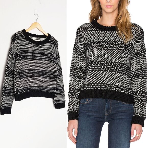 Current Elliott Mixed Stitch Alpaca Blend Sweater Black Ivory Combo Size XS $358 - Picture 16 of 16